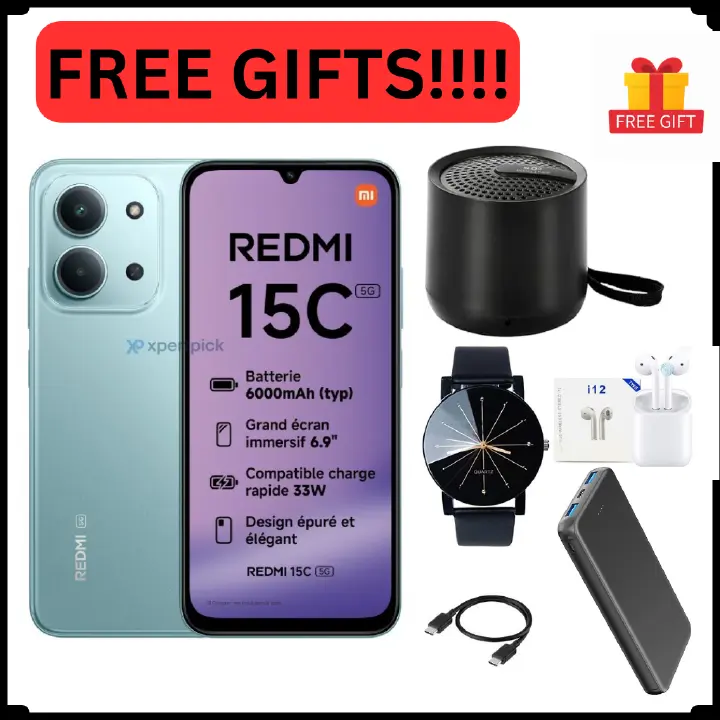 REDMI 15C 128GB ROM 8(4+4) GB Ram 6.9'' LCD 50MP Main Camera 8MP selfie camera 6000mAh 33W Fast Charger Android 15 Xiaomi Hyper OS 2 Mediatek Side Fingerprint smart phones + FREE GIFTS FOR YOU