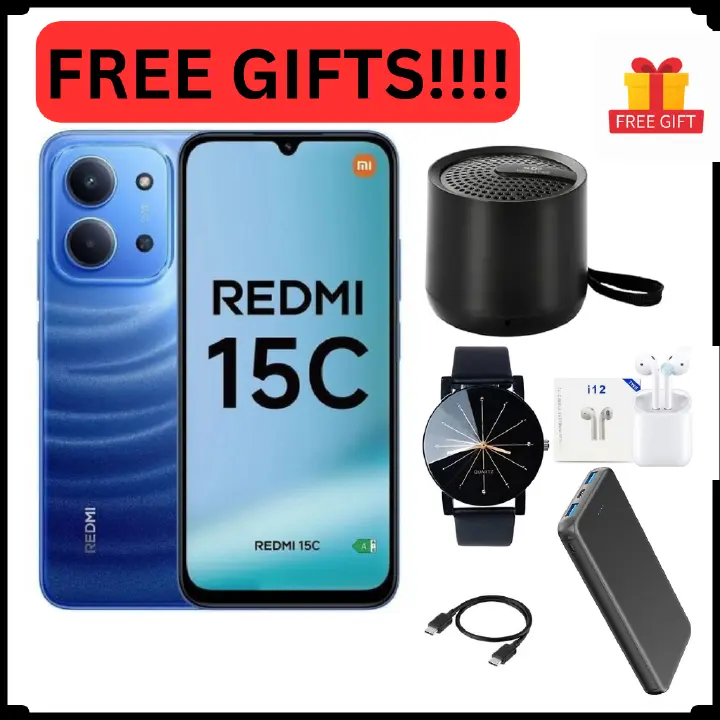 REDMI 15C 128GB ROM 8(4+4) GB Ram 6.9'' LCD 50MP Main Camera 8MP selfie camera 6000mAh 33W Fast Charger Android 15 Xiaomi Hyper OS 2 Mediatek Side Fingerprint smart phones + FREE GIFTS FOR YOU