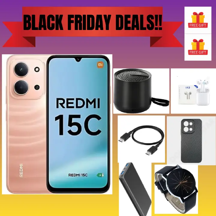 REDMI 15C 128GB ROM 8(4+4) GB Ram 6.9'' LCD 50MP Main Camera 8MP selfie camera 6000mAh 33W Fast Charger Android 15 Xiaomi Hyper OS 2 Mediatek Side Fingerprint smart phones + FREE GIFTS FOR YOU