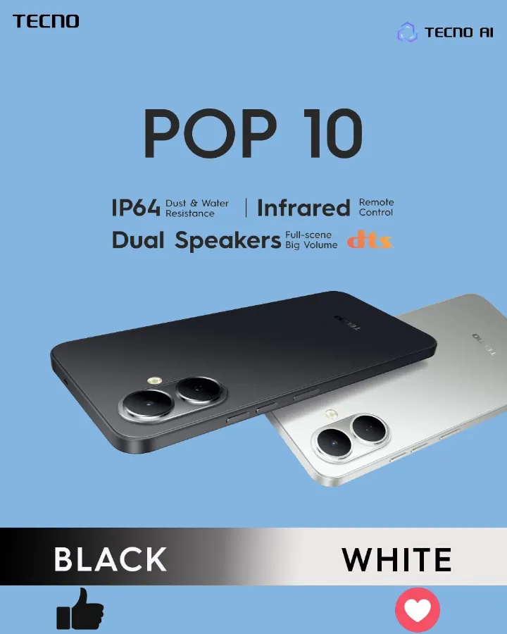NEW ARRIVAL! TECNO POP 10 64GB ROM + 6GB RAM (3+3GB EXTENDED)6.67 inch FHD 5000mAh Battery 13MP Main Camera Dual SIM 4.5G FAST NETWORK Android 15 (Go Edition) Mobile Phones > Smart Phones