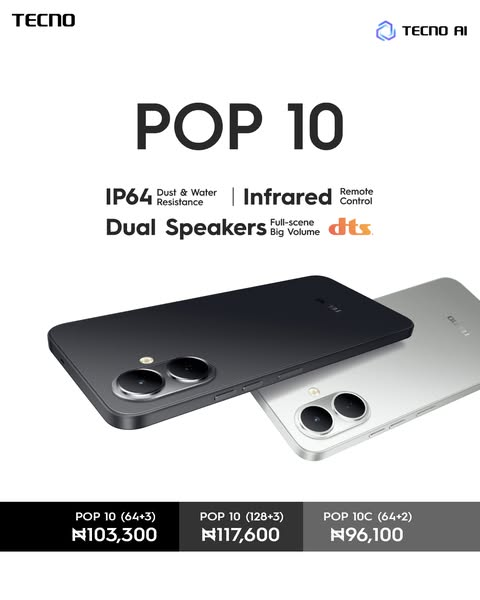 NEW ARRIVAL! TECNO POP 10 64GB ROM + 6GB RAM (3+3GB EXTENDED)6.67 inch FHD 5000mAh Battery 13MP Main Camera Dual SIM 4.5G FAST NETWORK Android 15 (Go Edition) Mobile Phones > Smart Phones