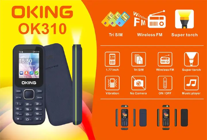 [OFFER] OKING OK310  32.0 MB of RAM 2 Mini Sim WITH TORCH 1.77 inch dispaly Oking 310 kabambe katululu 1000mAh feature button phone featured phones