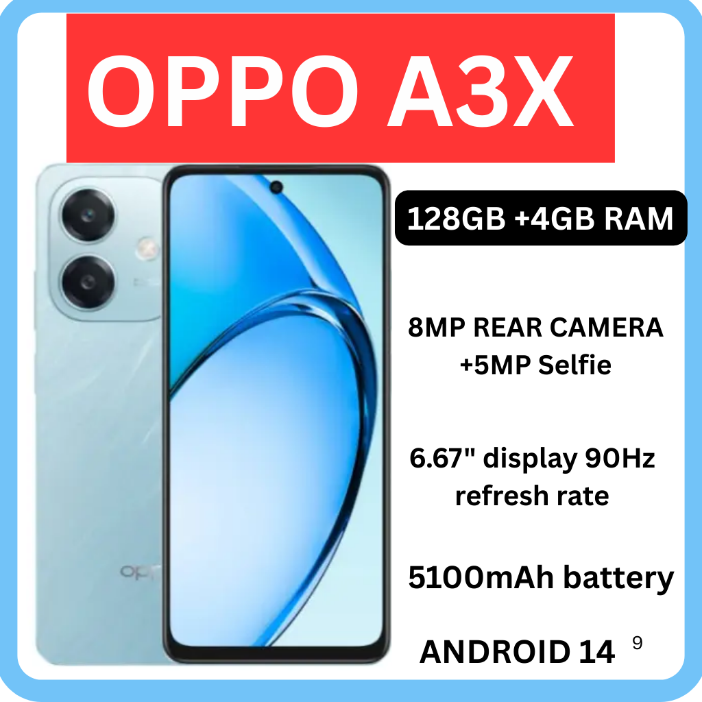 [Brand New] OPPO A3x 4GB RAM+ 128GB ROM 6.67" 90Hz Snapdragon 6s 4G Gen1 Android 14 45W 5100mAh Type-C Charge Smart Phones Side Fingerprint and Face Unlock phone