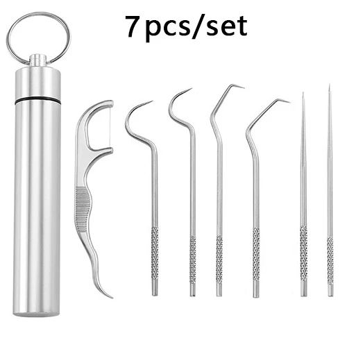 Stainless Steel Toothpick Set Tooth Flossing Reusable Toothpicks Portable Toothpick Floss Teeth Cleaner Oral Cleaning