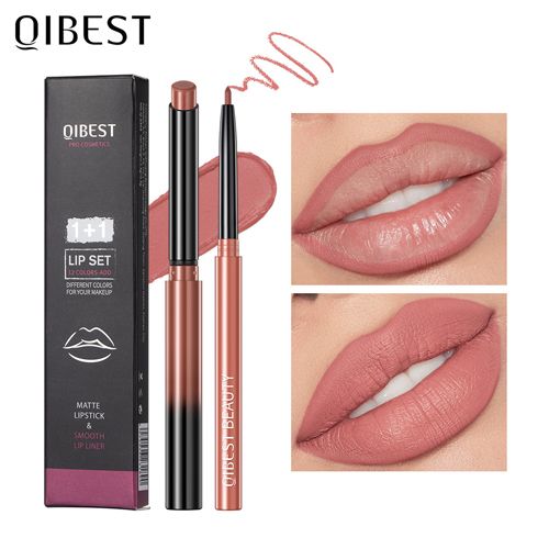 2 Stuks Lippenstift Lipliner Pen Set Matte Fluwelen Lipliner Potlood Contour Sexy Rode Lipstick Langdurige Cosmetica