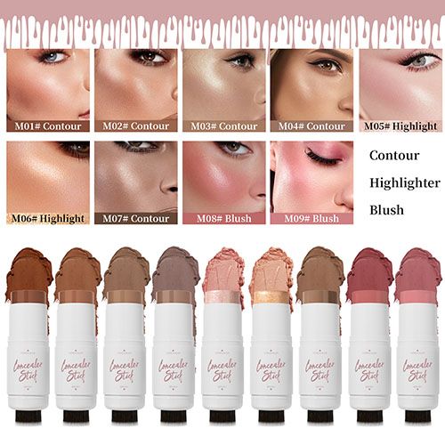 Dual-ended multi-functional contour foundation stick and blush highlighter stick can be retouched to add bright and long-lasting view 2