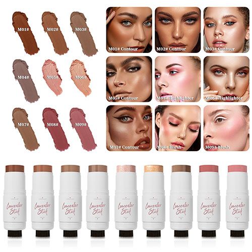 Dual-ended multi-functional contour foundation stick and blush highlighter stick can be retouched to add bright and long-lasting view 4