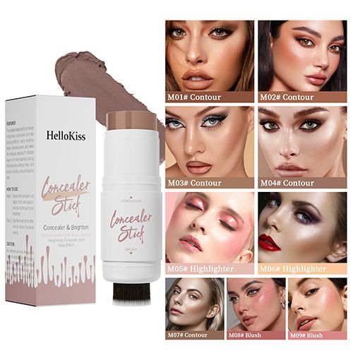 Dual-ended multi-functional contour foundation stick and blush highlighter stick can be retouched to add bright and long-lasting
