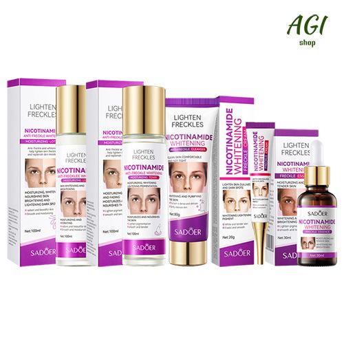 Face Skin Care Set Nicotinamide Whitening Freckles Cream + Facial Cleanser + Moisturizing lotion + Face Essence + Face Toner + Masks 5 Pcs  Remove Melasma Dark Spot Acne Marks Brightening Skin Tone