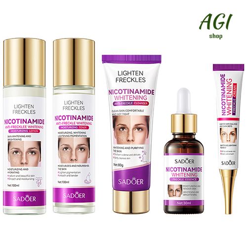 Face Skin Care Set Nicotinamide Whitening Freckles Cream + Facial Cleanser + Moisturizing lotion + Face Essence + Face Toner + Masks 5 Pcs  Remove Melasma Dark Spot Acne Marks Brightening Skin Tone