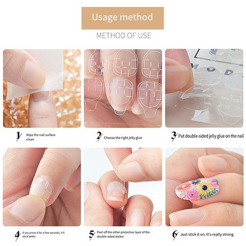 10 Sheets Waterproof Breathable Jelly Double Sided Nail Adhesives,Press on Nails Sticky Tabs Nail Glue Sticker Double-Sided Tape Adhesive Stickers False Nail Glue Suitable for False Nail Tips Transpar