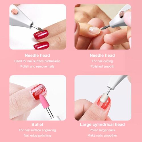 New Arrivals 4 in 1 Nail Drill Kit Manicure 3 Grinding Heads Battery-Powered Nail Polish Drill Machine Manicure Art Pen Tools For Gel Remover Portable Multi-Function Nail Sharpener Nail Grinding Tool