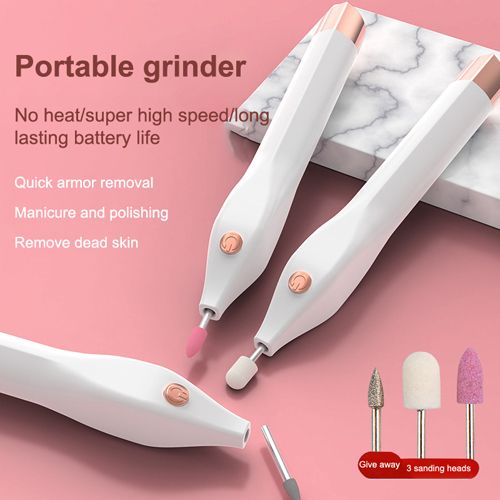 New Arrivals 4 in 1 Nail Drill Kit Manicure 3 Grinding Heads Battery-Powered Nail Polish Drill Machine Manicure Art Pen Tools For Gel Remover Portable Multi-Function Nail Sharpener Nail Grinding Tool