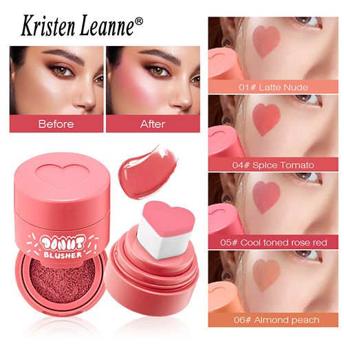 Soft Sponge Heart Stamp Blush Cushion Blusher Liquid Cheek Rouge Tint Nourishing Natural Makeup Brightening Complexion