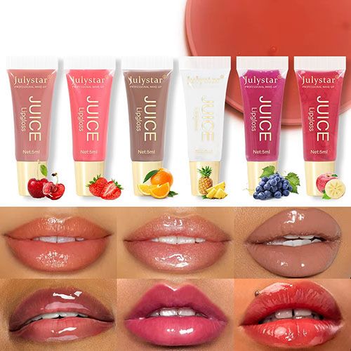 Glitter Plumping Lip Gloss Jelly Strawberry Moisturizer Fruit Lip Oil Transparent Fullness Lip Tint Gel Soft Tube Makeup LipCare