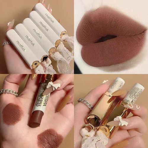 6-color lace lipstick waterproof matte brick red lipstick non-stick cup long-lasting velvet lip balm high color lip cosmetics