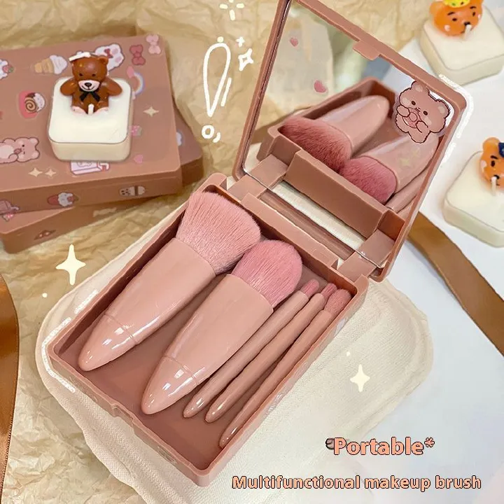 New travel 5-piece mirror box makeup brush set portable multi-functional loose powder brush blush brush beauty tools