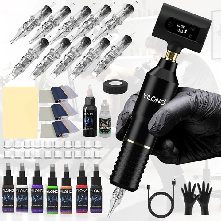 New Arrivals 55 Pcs Tattoo Gun Kit Professional Wireless Rotary Tattoo Machine - Kit Tattoo Pen Kit 
with 10Pcs Cartridge Needles Complete Set Suitable for Tattoo Artists, Beginners Professionals