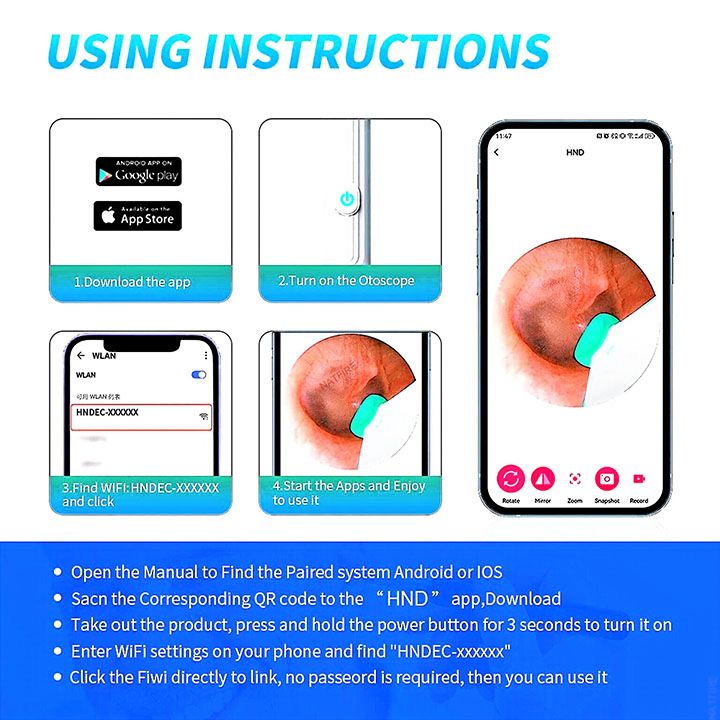 Smart Visual Ear Cleaner with Camera 1296P Ear Sticks USB C Charging Ear Wax Removal Tool WIFI Connection 6 LED Lights Earpick