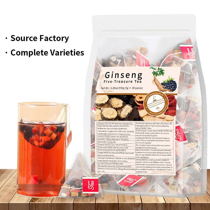 Ginseng Five Treasures Kidney Tea, Traditional Chinese Herbal TeaBags, Natural Organic Kidney Cleanse Detox Tea for Women & Men, 7 Precious Ingredients Formula