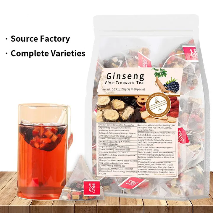 Ginseng Five Treasures Kidney Tea, Traditional Chinese Herbal TeaBags, Natural Organic Kidney Cleanse Detox Tea for Women & Men, 7 Precious Ingredients Formula