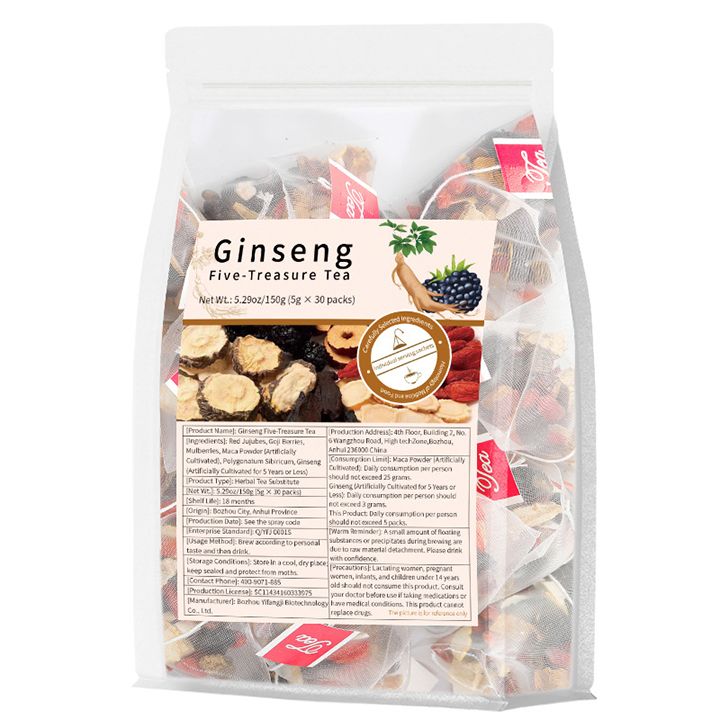 Ginseng Five Treasures Kidney Tea, Traditional Chinese Herbal TeaBags, Natural Organic Kidney Cleanse Detox Tea for Women & Men, 7 Precious Ingredients Formula