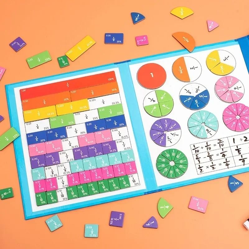 Children Magnetic Fraction Learning Math Toys Wooden Fraction Book Set Parish Teaching Aids Arithmetic Learning Educational Toys