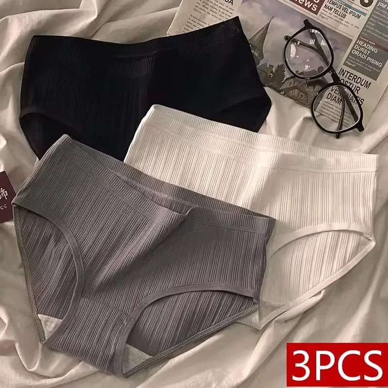 3PCS/Set Women's Clothing Lingerie Sports Style Cotton Women's Panties Girls' Underwear Breathable Mid Waist Shorts Lingerie Plus Size Solid Briefs
