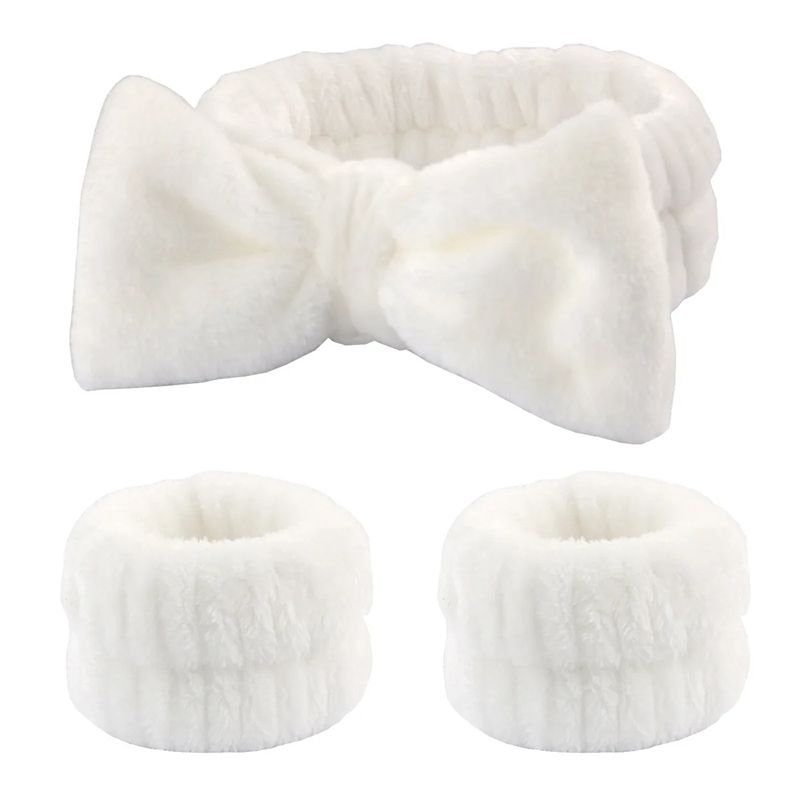3PCS Face Wash Wristbands Headband Makeup Hair Care Headband Wash Headband for Washing Your Face Hair Bands Women Coral Fleece Hair Bands Cuff Waterproof Bands Absorbent Wristbands Head Band