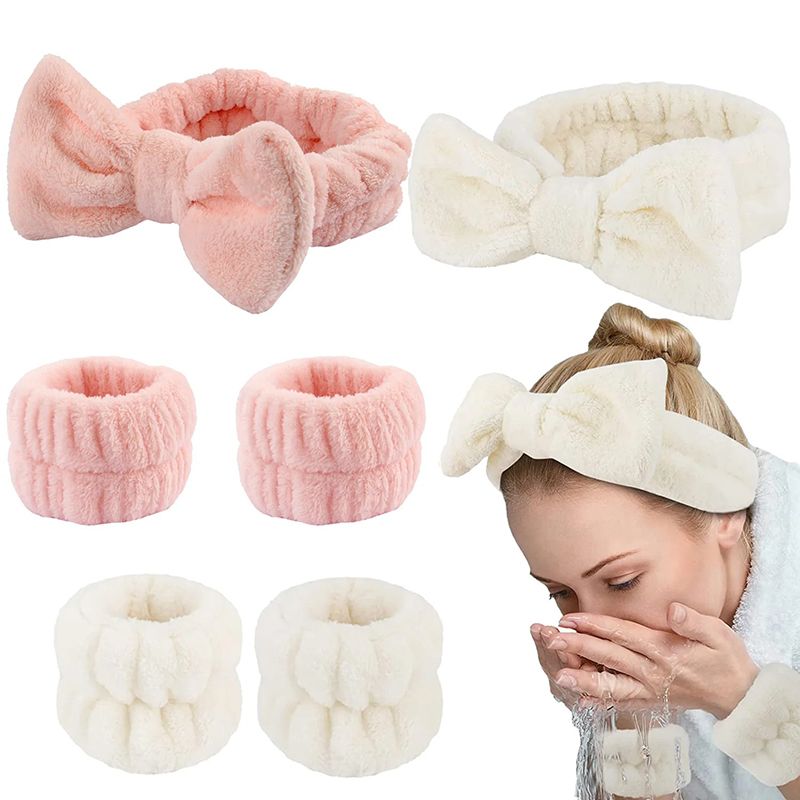 3PCS Face Wash Wristbands Headband Makeup Hair Care Headband Wash Headband for Washing Your Face Hair Bands Women Coral Fleece Hair Bands Cuff Waterproof Bands Absorbent Wristbands Head Band
