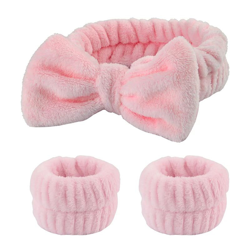 3PCS Face Wash Wristbands Headband Makeup Hair Care Headband Wash Headband for Washing Your Face Hair Bands Women Coral Fleece Hair Bands Cuff Waterproof Bands Absorbent Wristbands Head Band