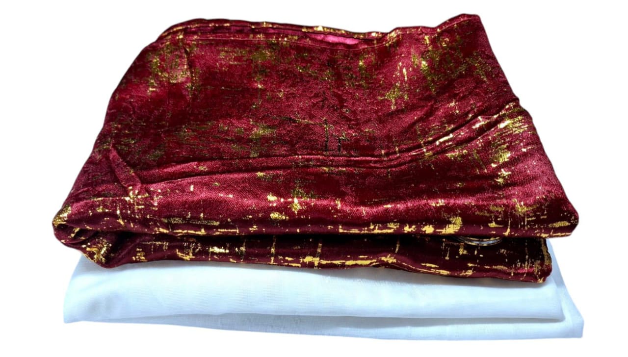 Generic Curtains Maroon 2pcs [2M+2M]+1pc Shear-3PCS Set home decor curtains