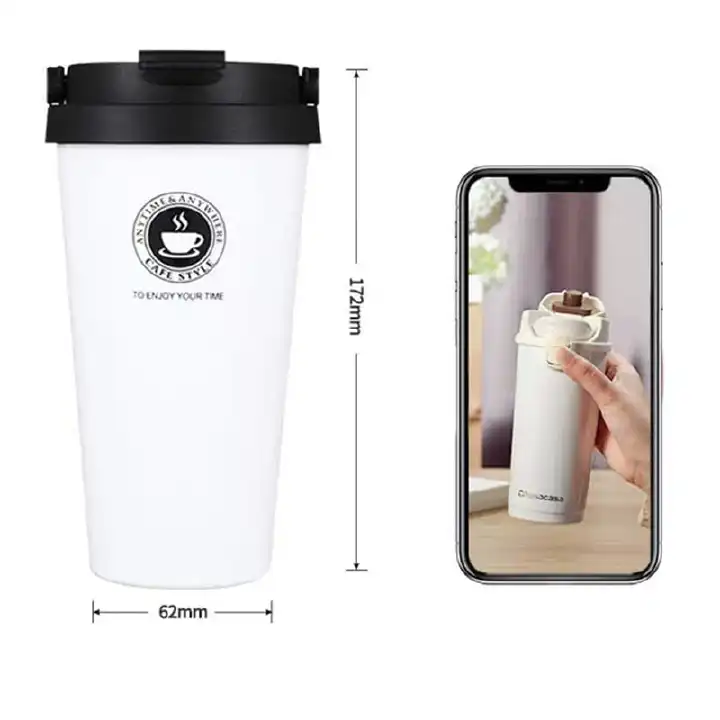 1 pc classy high quality kitchen Thermo mug Black Cover Stainless Steel Double Wall Vacuum Insulated Travel Coffee Mug with Handle/Portable Thermal Cup, Wide Mouth Tumbler with Lid, 500ml