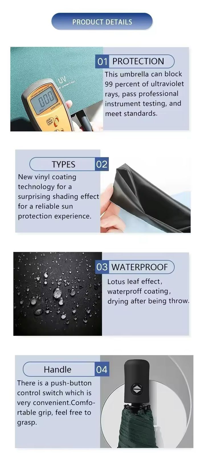 UV Umbrella Protection Sun Automatic Open and Close Umbrella Three Fold 8 skeleton Thickened Black Glue Sun UV Clean Umbrella