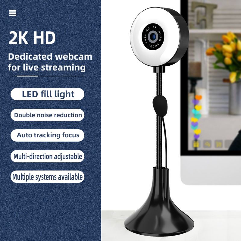 Webcams New720P 1080P 2K 4K Full HD Web Camera Built Microphone USB WebCam with Ring Fill Light For PC Computer Adjustable Gooseneck Webcam