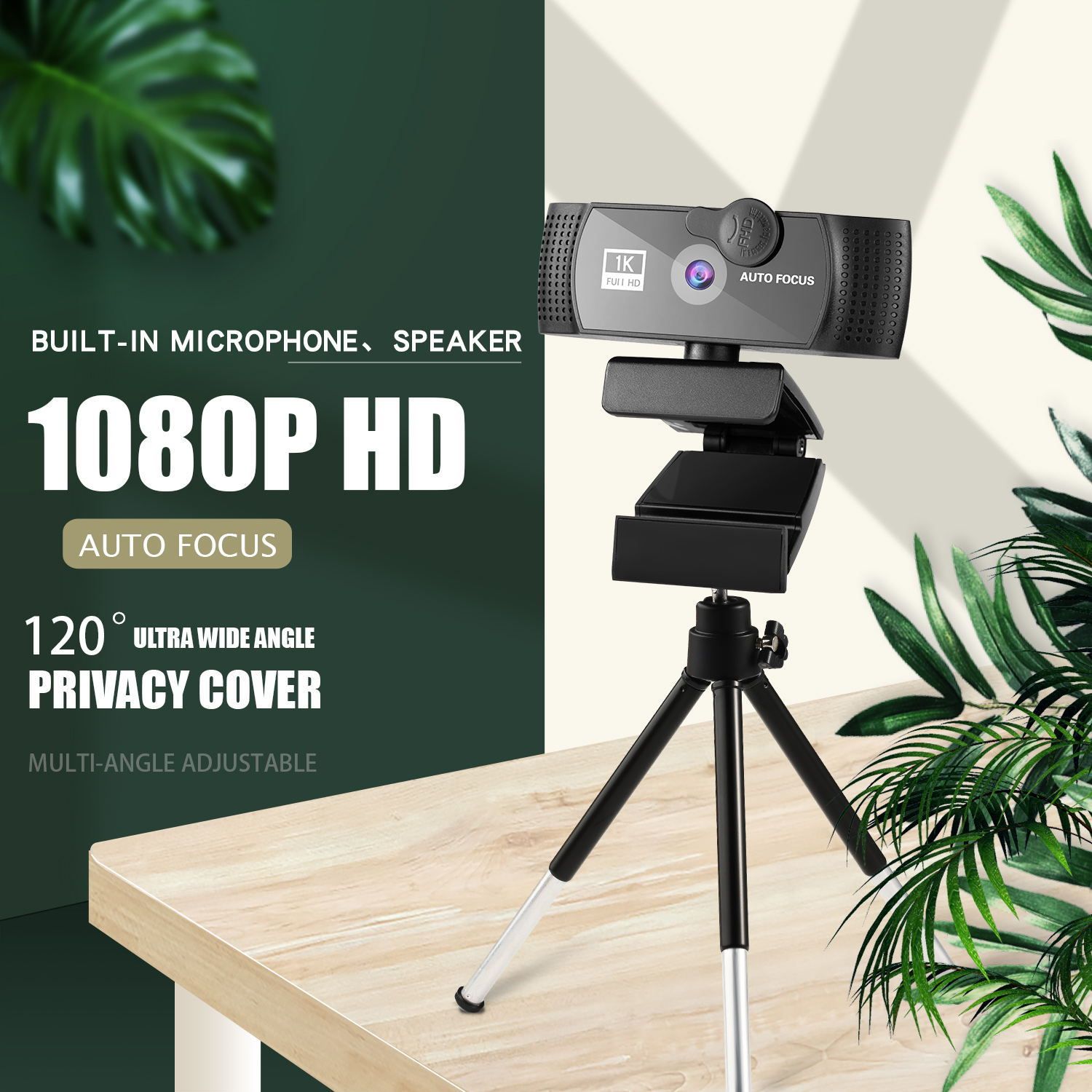Camera and Microphone for Desktop Computer, AutoFocus 1080p Webcam with Tripod Stand and Privacy Cover FHD USB Web Camera for Video Conferencing Webcast 120-degree Wide Angle