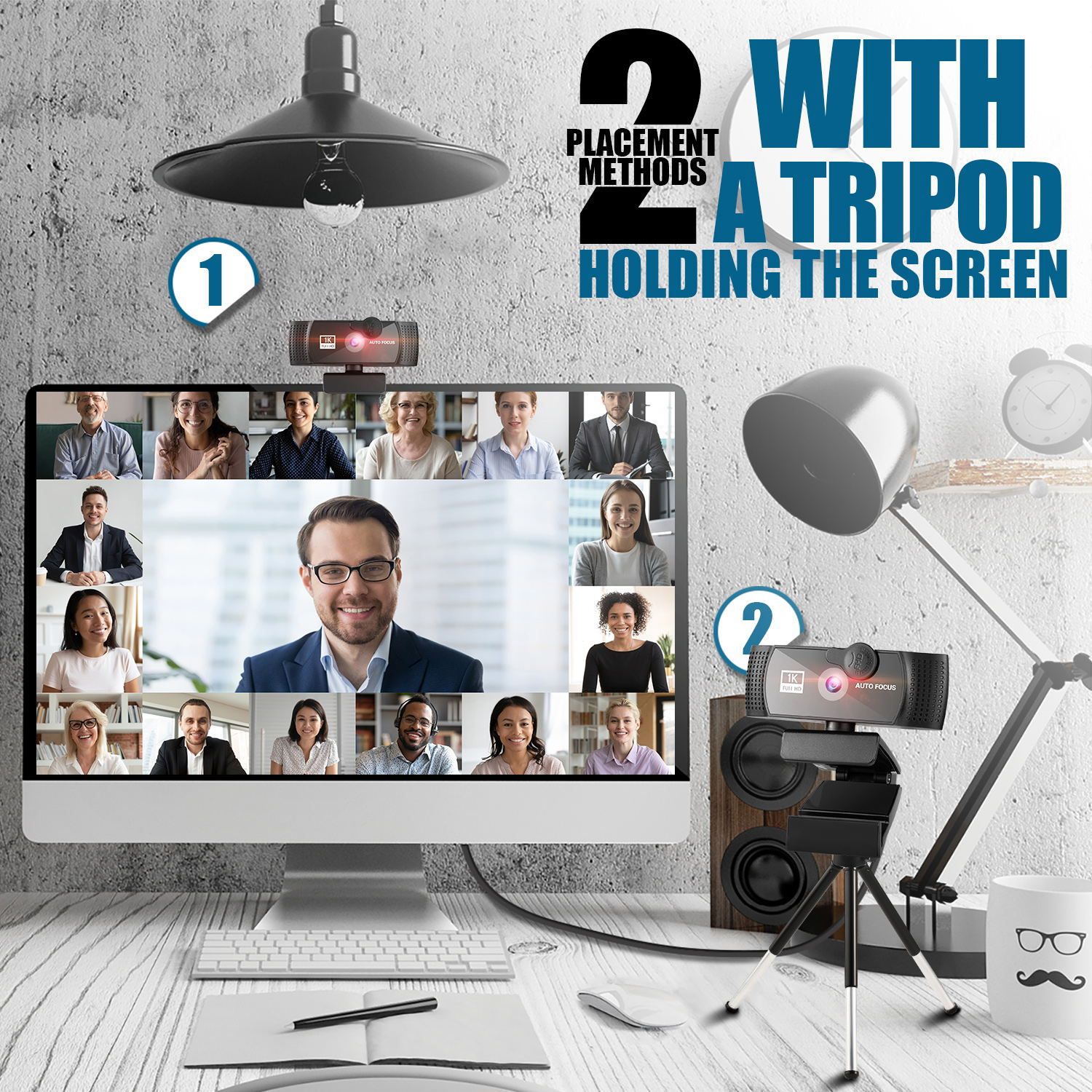 Camera and Microphone for Desktop Computer, AutoFocus 1080p Webcam with Tripod Stand and Privacy Cover FHD USB Web Camera for Video Conferencing Webcast 120-degree Wide Angle