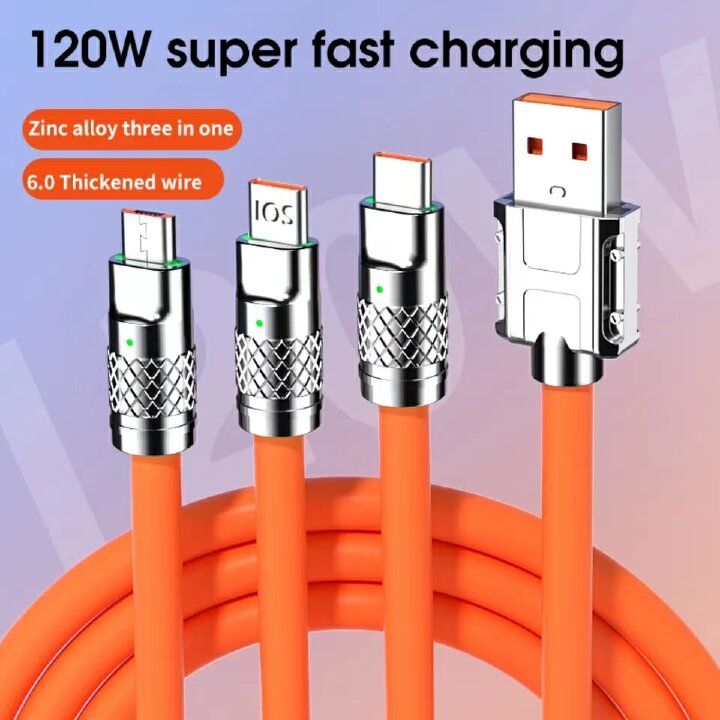 Charger cables Fast charging data cables Max120W 2.4A Charging Cable/ 3 specifications to choose from 【3-in-1 charging cables】【 Type-C charging cables】【Android charging cables】