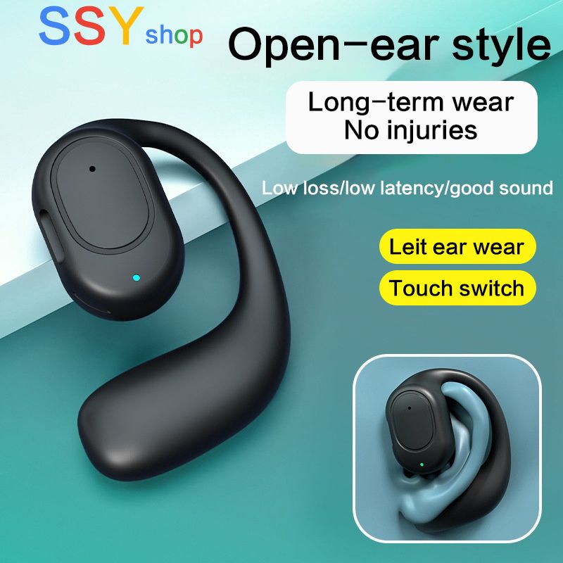 Single-ear Bluetooth Earphones Bone conduction in left ear hanging ear high power stereo ear noise reduction waterproof Running Sports Wireless Headphones Mobile Accessories for iOS Android phones