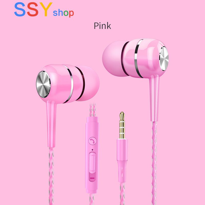 Top Sale Wired Earphones 3.5mm with Microphone Noise Isolating Surround Free Bass Stereo In-ear Gaming Running Sport Earphones Subwoofer earbuds Mobile Accessories For Android phones Black Pink