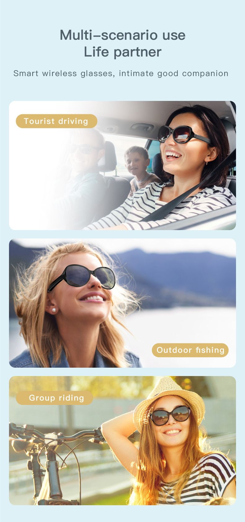 2025 New Smart Glasses Men Women bluetooth wireless sunglasses Touch wireless headphone smart sunglasses anti-glare TWS Anti-Blu-ray Stereo music player headset
