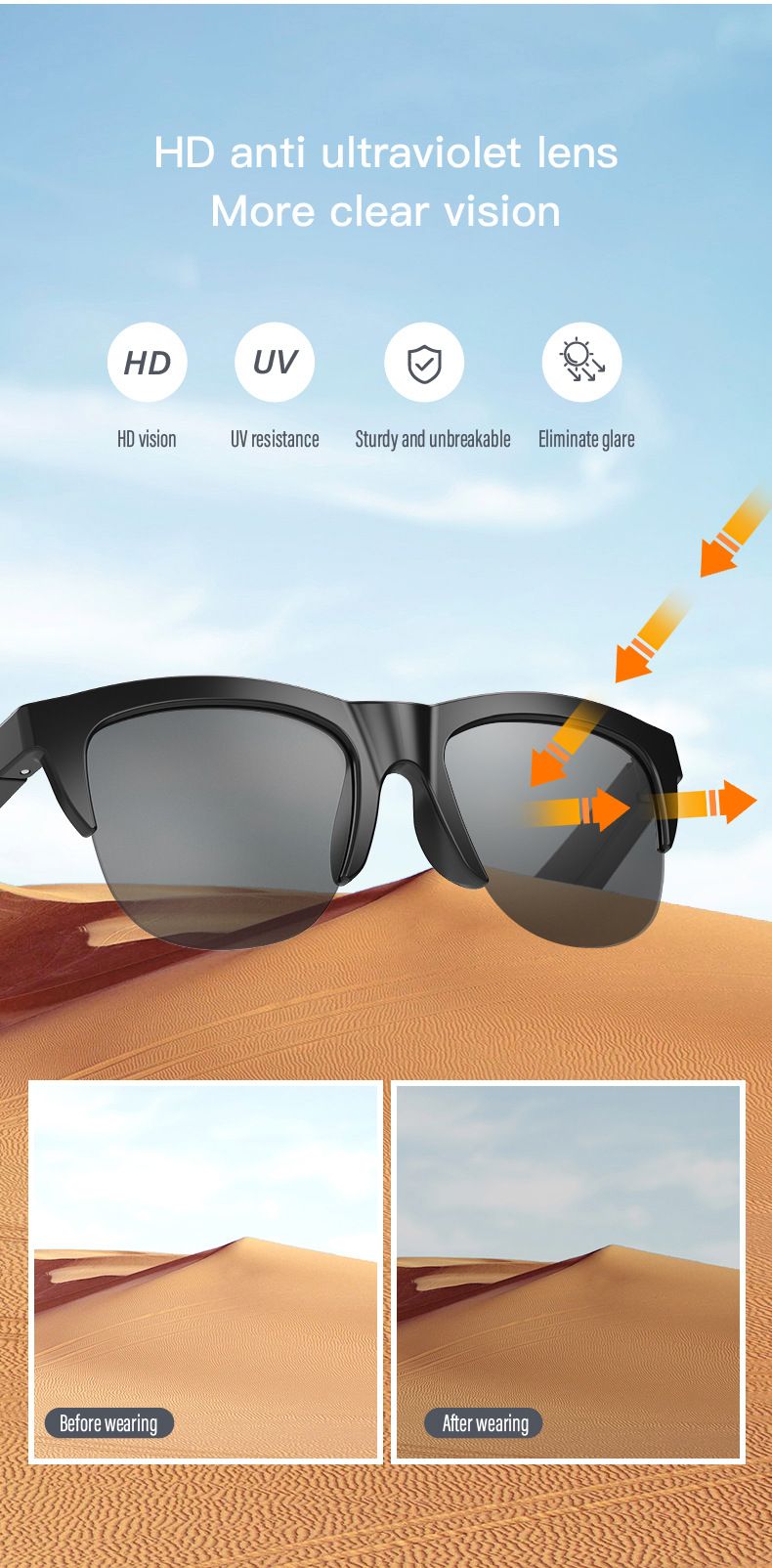 Smart Glasses 2025 New Men Women bluetooth wireless sunglasses F06 Touch wireless headphone smart sunglasses anti-glare TWS Anti-Blu-ray Stereo music player headset Dual Speaker Wireless Earphone