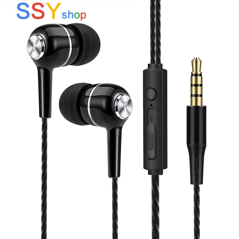 Top Sale Wired Earphones 3.5mm with Microphone Noise Isolating Surround Free Bass Stereo In-ear Gaming Running Sport Earphones Subwoofer earbuds Mobile Accessories For Android phones Black Pink