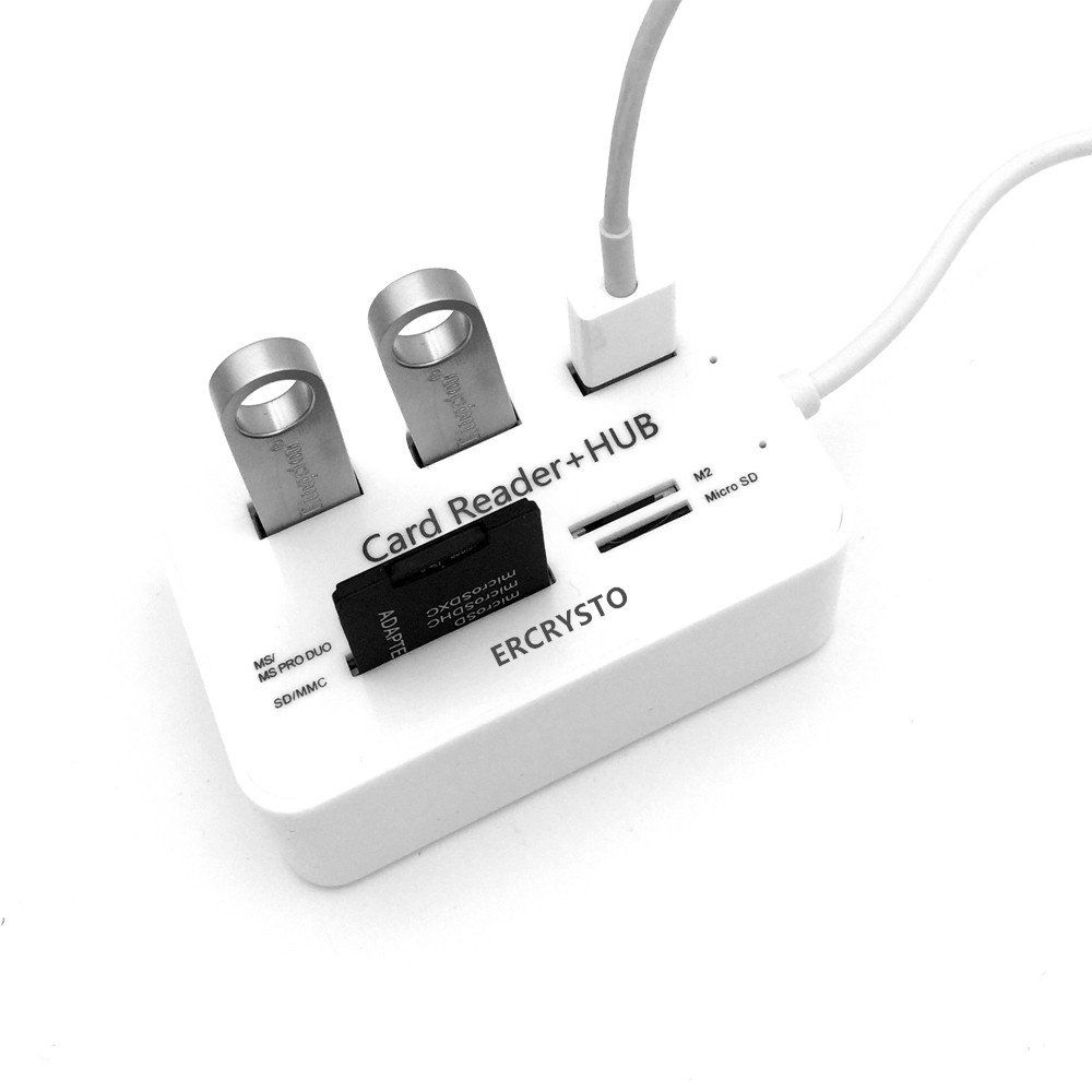 Hubs Card Reader and 3 Ports USB Hubs High Speed External Memory Card Reader (MS Micro SD SD/MMCM2TF Card) White