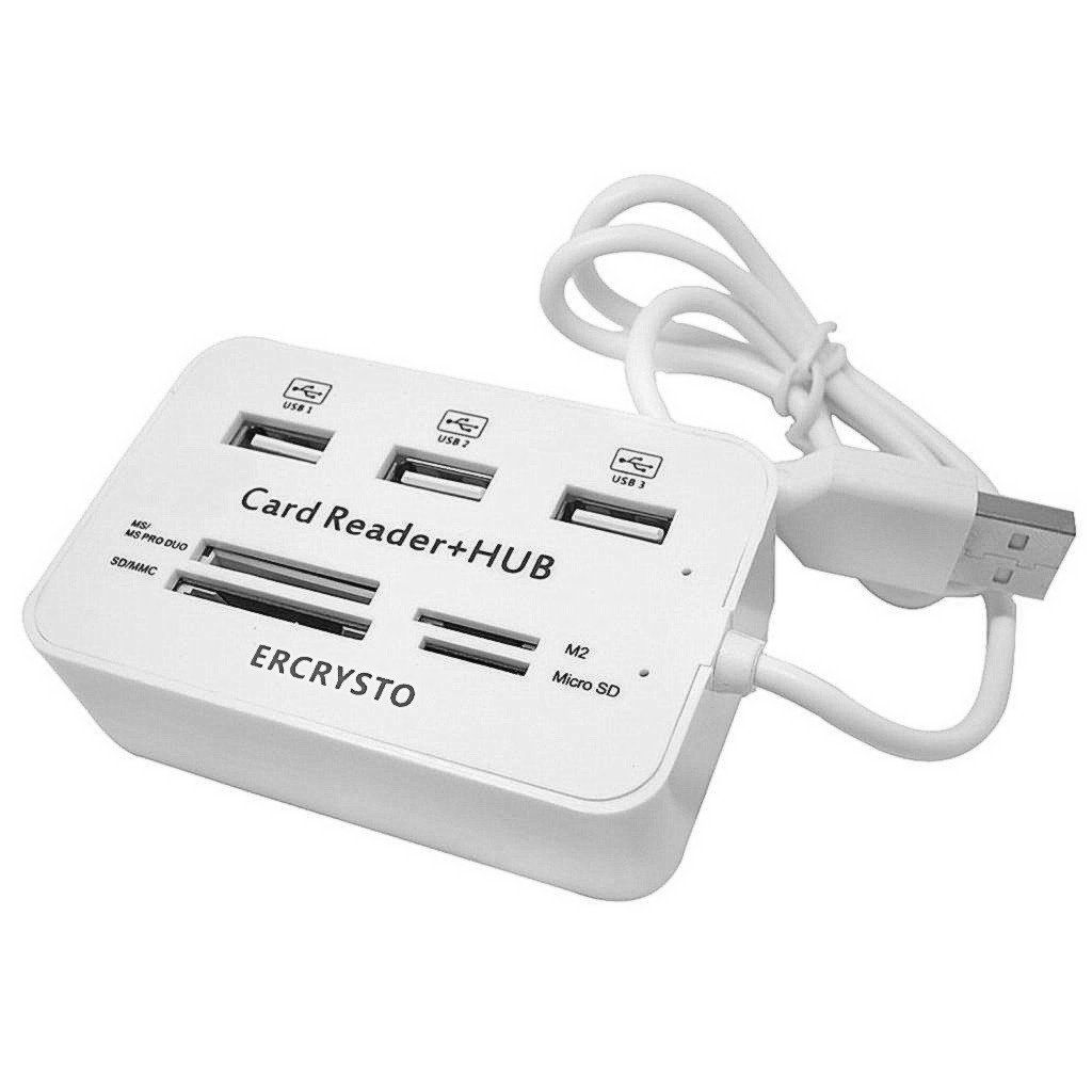 Hubs Card Reader and 3 Ports USB Hubs High Speed External Memory Card Reader (MS Micro SD SD/MMCM2TF Card) White