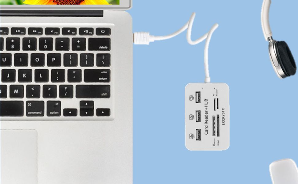 Hubs Card Reader and 3 Ports USB Hubs High Speed External Memory Card Reader (MS Micro SD SD/MMCM2TF Card) White