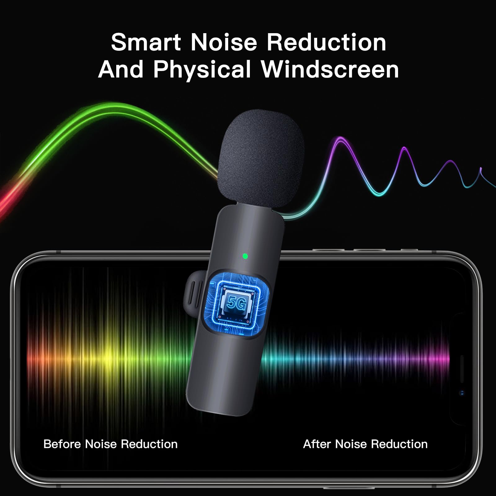 K9 Type-C Wireless Bluetooth Lavalier Microphones Portable Audio Video Recording Mini Mic for Phone Live Broadcast Gaming Mic Wireless Microfone for TIKTOK Youtube FacebookGame Photo Video Accessories