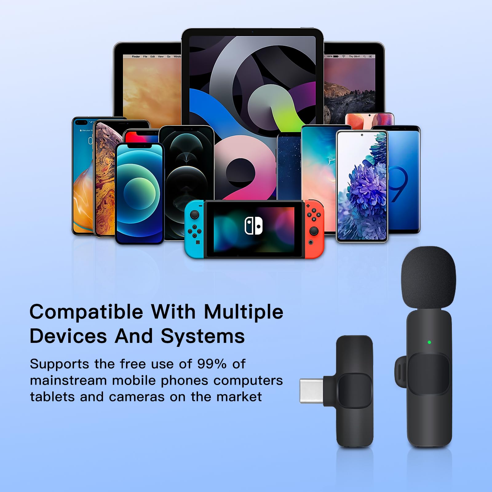 K9 Type-C Wireless Bluetooth Lavalier Microphones Portable Audio Video Recording Mini Mic for Phone Live Broadcast Gaming Mic Wireless Microfone for TIKTOK Youtube FacebookGame Photo Video Accessories