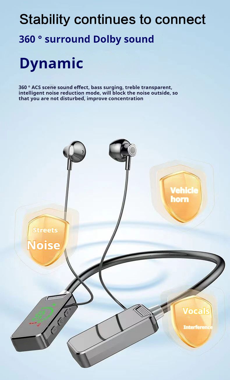 New style neck hanging bluetooth headset sports karaoke super long standby super large digital display LED display stereo HIFI headphones sports noise reduction headphoneseadset