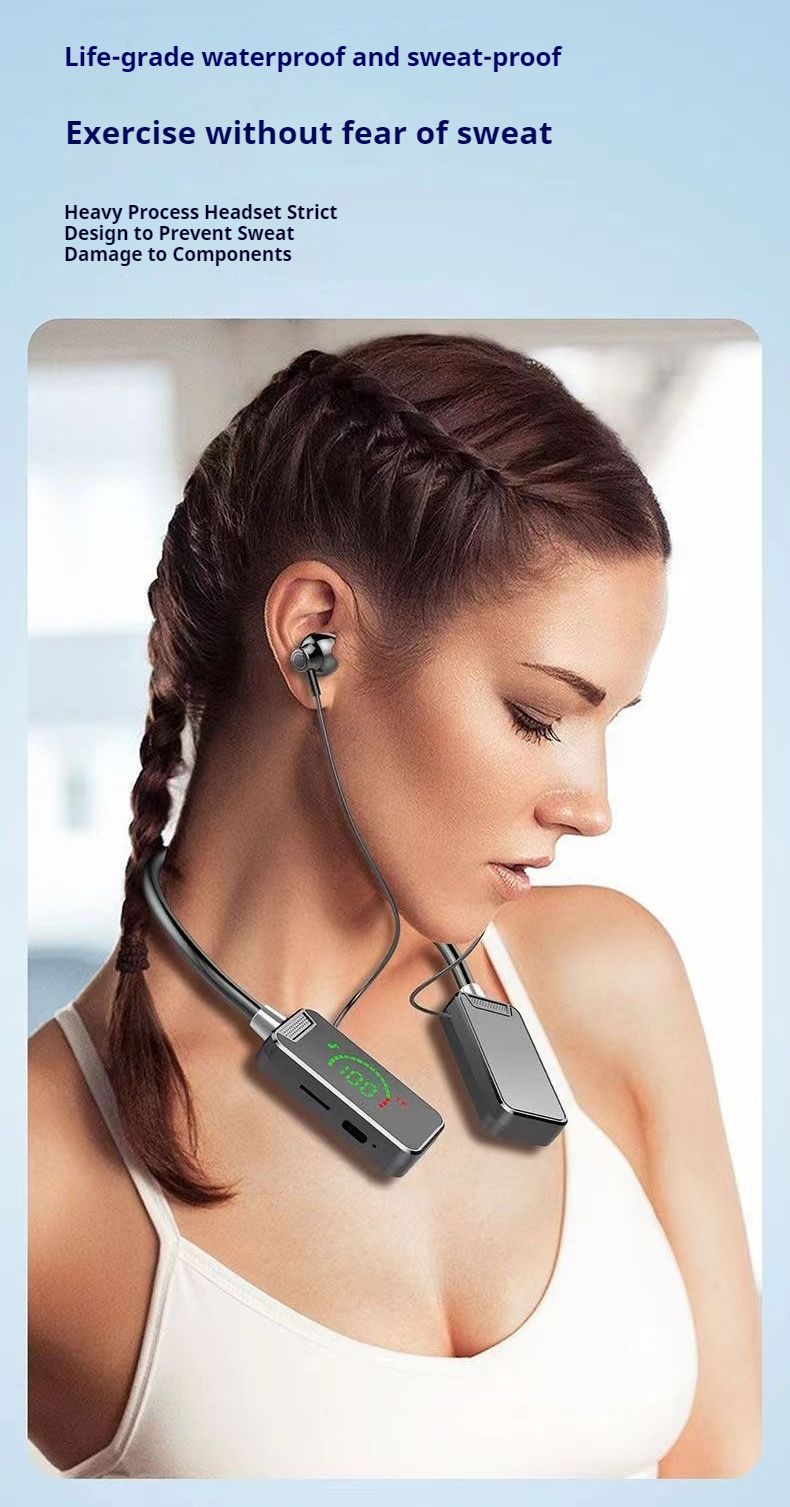 New style neck hanging bluetooth headset sports karaoke super long standby super large digital display LED display stereo HIFI headphones sports noise reduction headphoneseadset